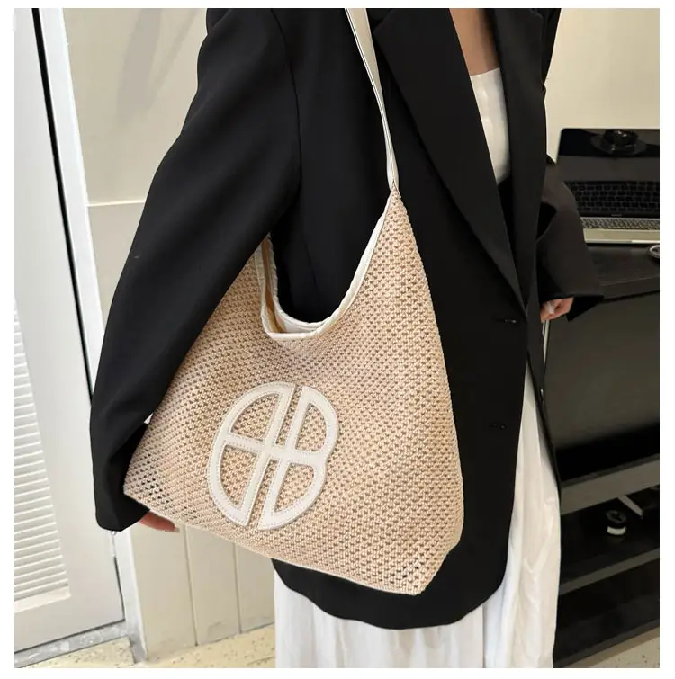 Straw One Shoulder Tote Bag with Logo for Women — feature 14