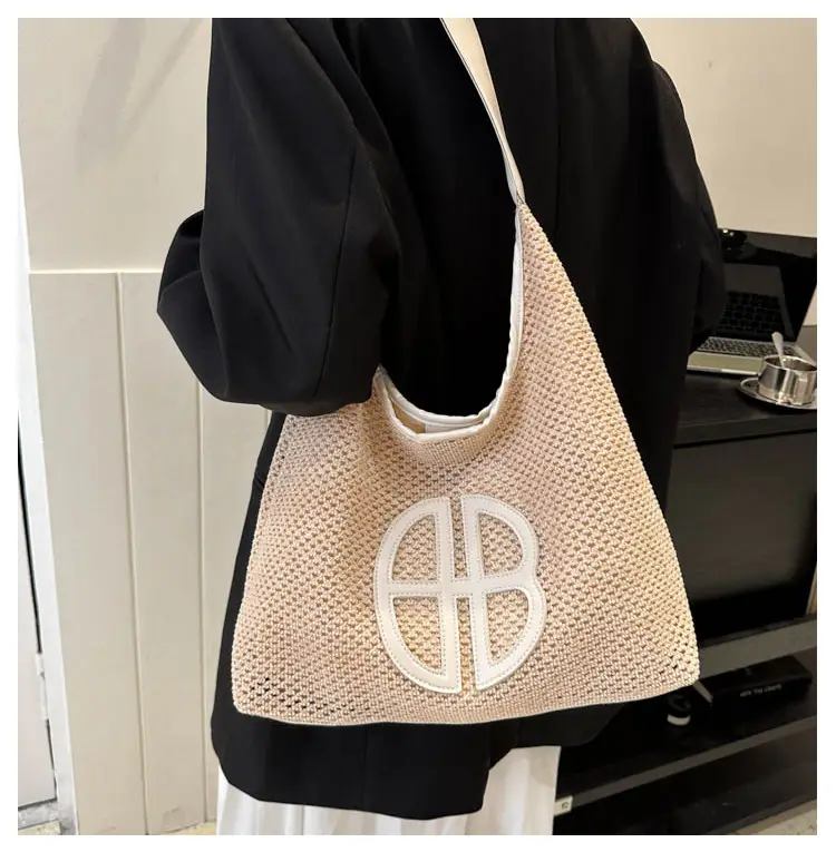 Straw One Shoulder Tote Bag with Logo for Women — feature 15