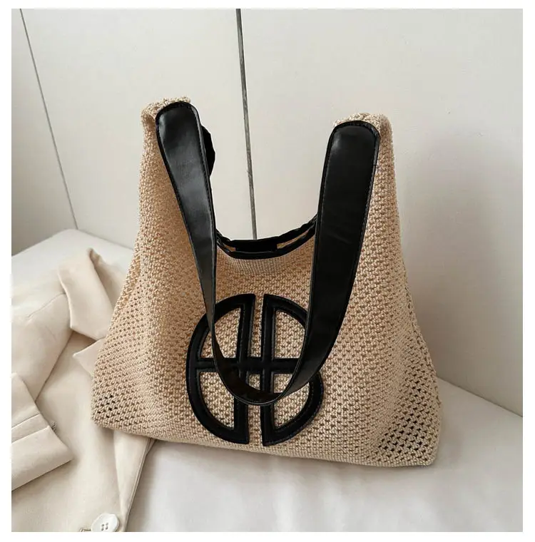 Straw One Shoulder Tote Bag with Logo for Women — feature 16