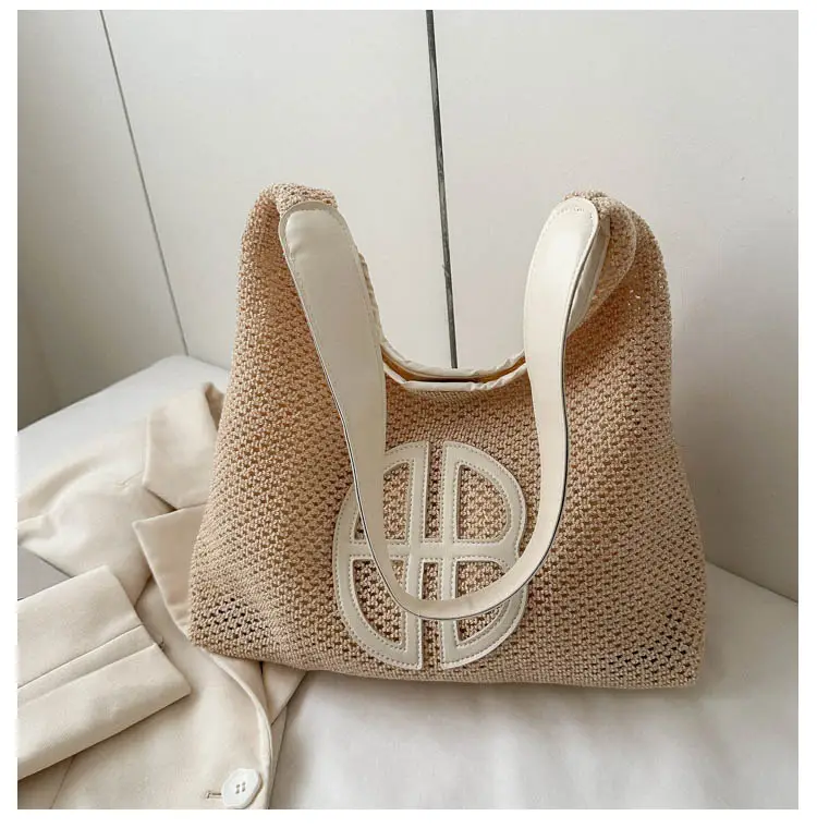 Straw One Shoulder Tote Bag with Logo for Women — feature 21
