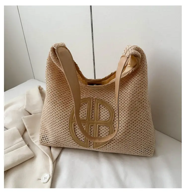 Straw One Shoulder Tote Bag with Logo for Women — feature 23