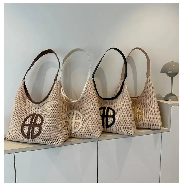 Straw One Shoulder Tote Bag with Logo for Women — feature 24