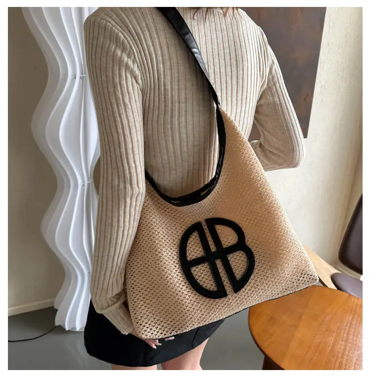 Straw One Shoulder Tote Bag with Logo for Women — feature 9