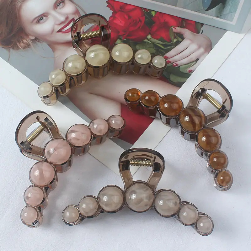 New Style Amber Pearl Hair Clip with Large Back Head - Image 25