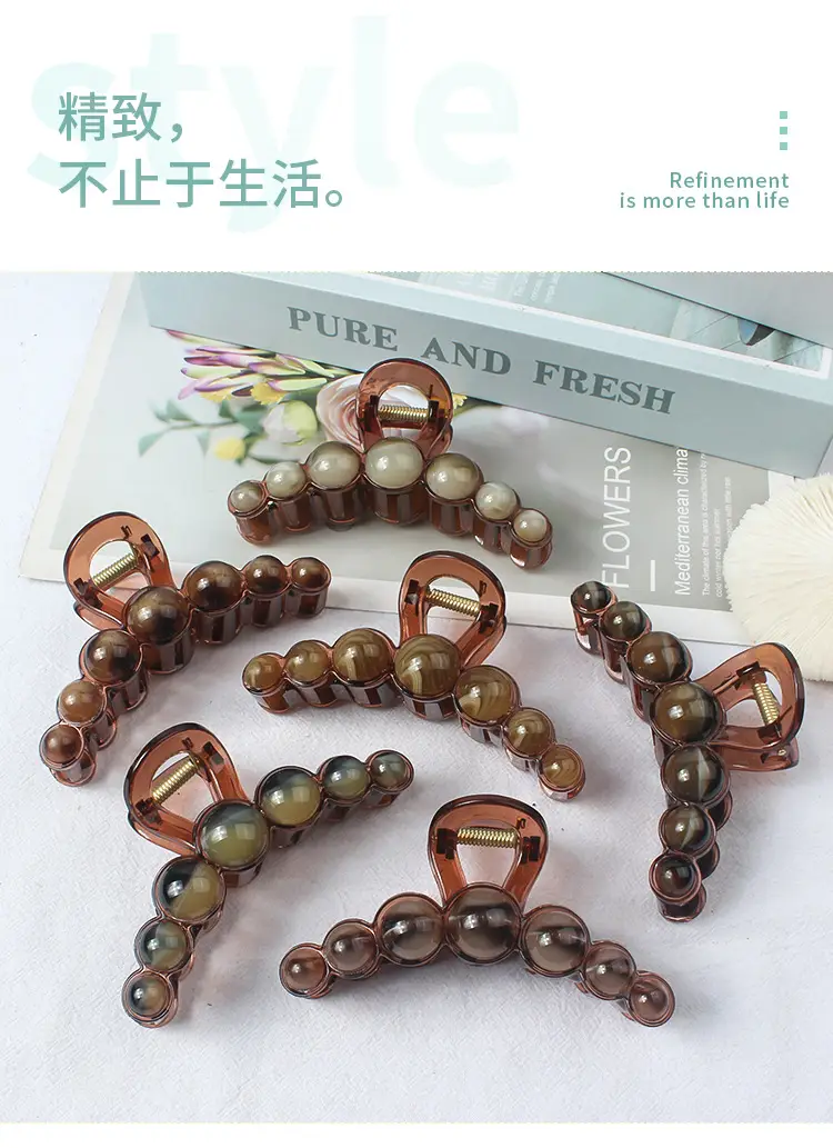 New Style Amber Pearl Hair Clip with Large Back Head — feature 4
