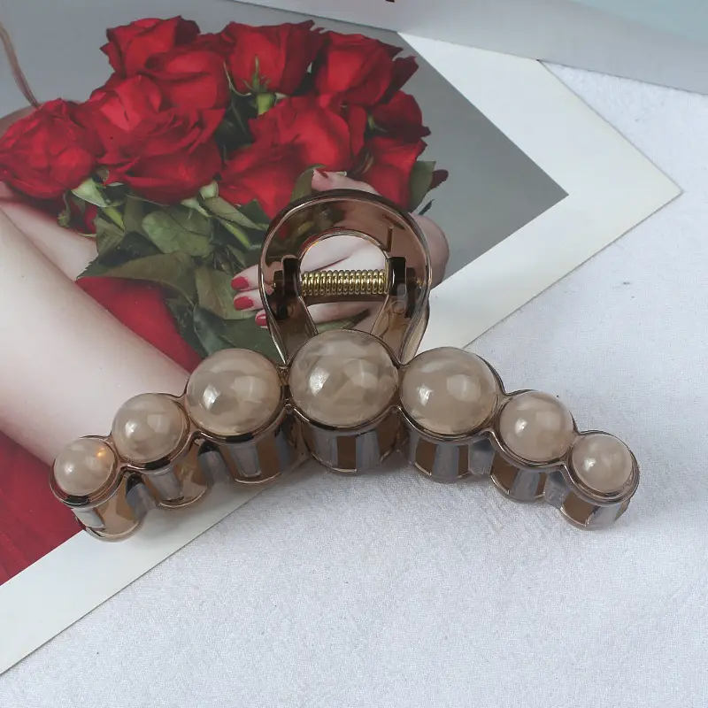 New Style Amber Pearl Hair Clip with Large Back Head - Image 12