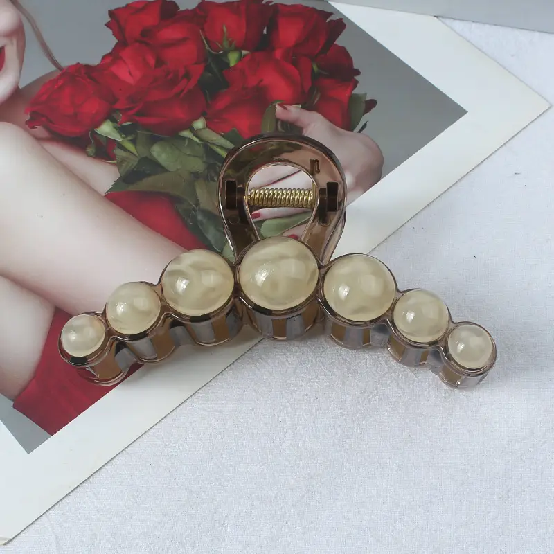 New Style Amber Pearl Hair Clip with Large Back Head - Image 14