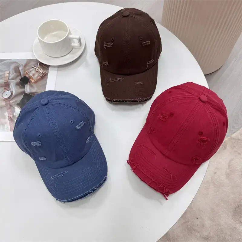 Men Distressed Cotton Cap Retro Style Brown Clothing Accessories - Image 18