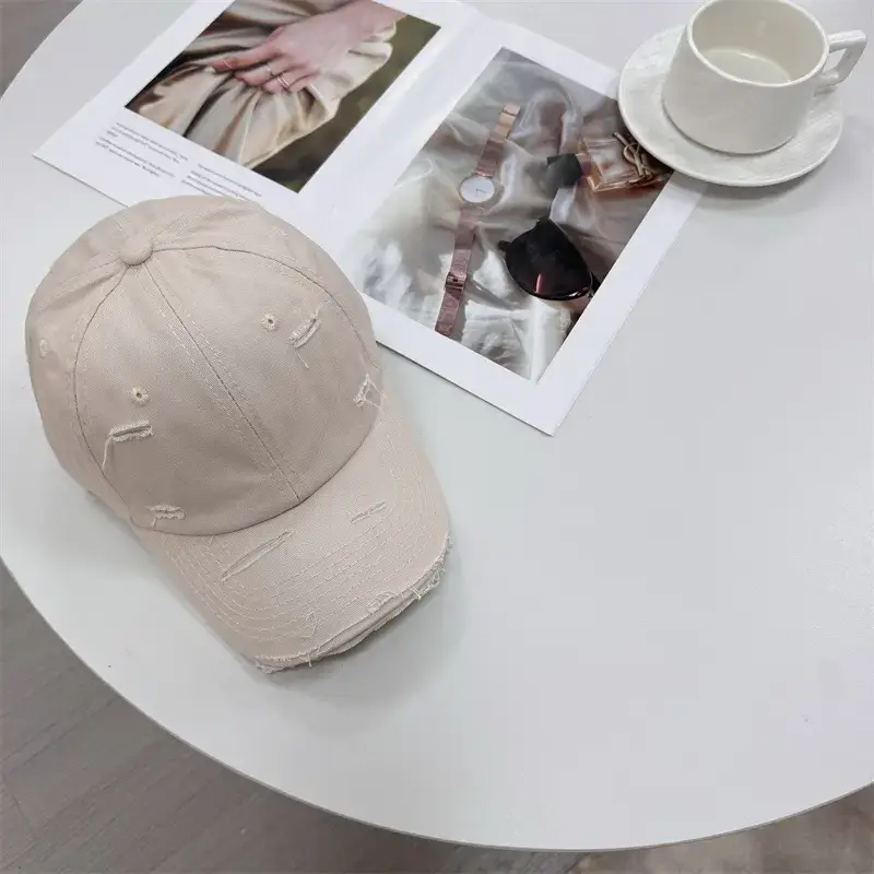 Men Distressed Cotton Cap Retro Style Brown Clothing Accessories - Image 10