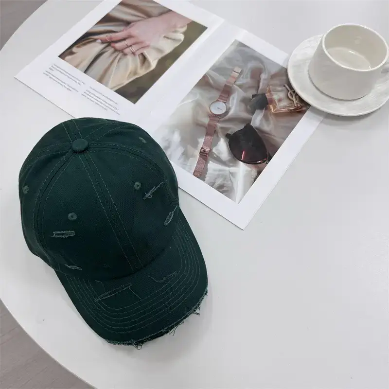 Men Distressed Cotton Cap Retro Style Brown Clothing Accessories - Image 2