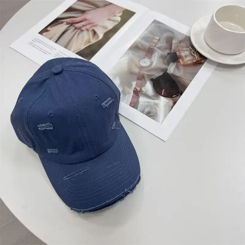 Men Distressed Cotton Cap Retro Style Brown Clothing Accessories - Image 3