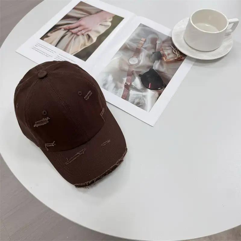 Men Distressed Cotton Cap Retro Style Brown Clothing Accessories - Image 6