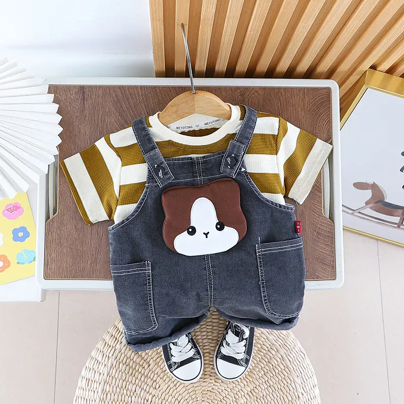 2024 Boys Summer Striped T-Shirt & Denim Shorts Set - Image 2