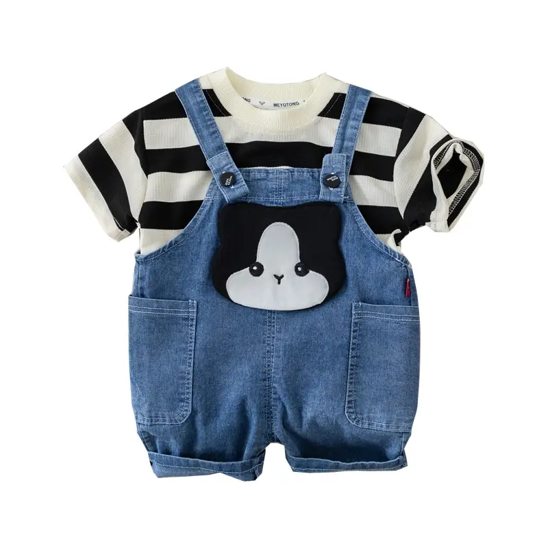 2024 Boys Summer Striped T-Shirt & Denim Shorts Set - Image 5