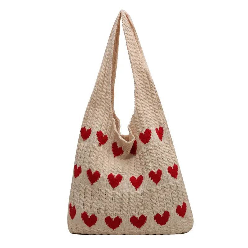 Heart-Shaped Knitted Women's Shoulder Bag - Image 9
