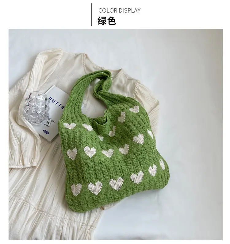 Heart-Shaped Knitted Women's Shoulder Bag — feature 18