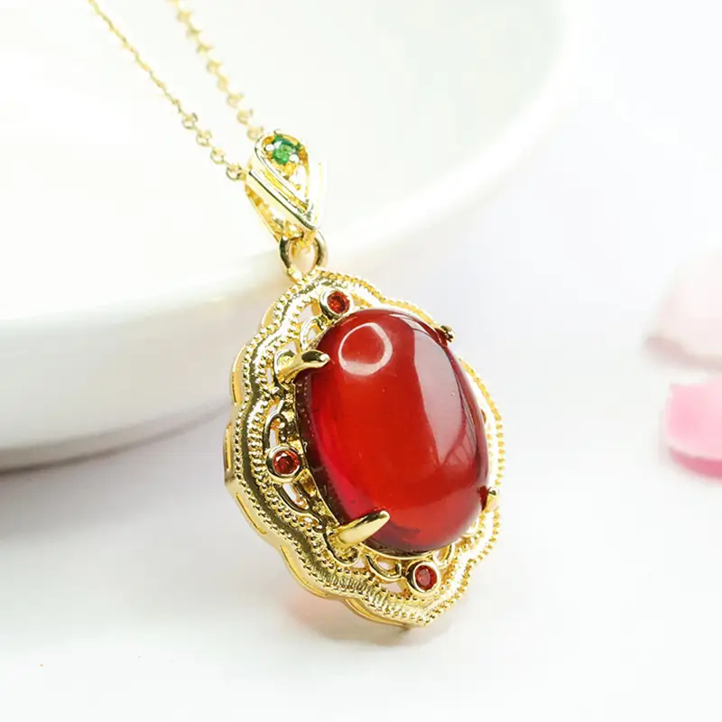 Guan Yu Natural Amber Pendant Necklace for Women - Image 3
