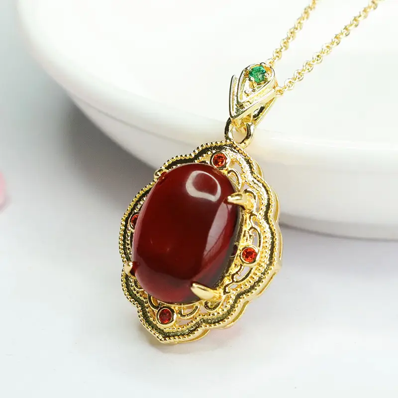 Guan Yu Natural Amber Pendant Necklace for Women - Image 4