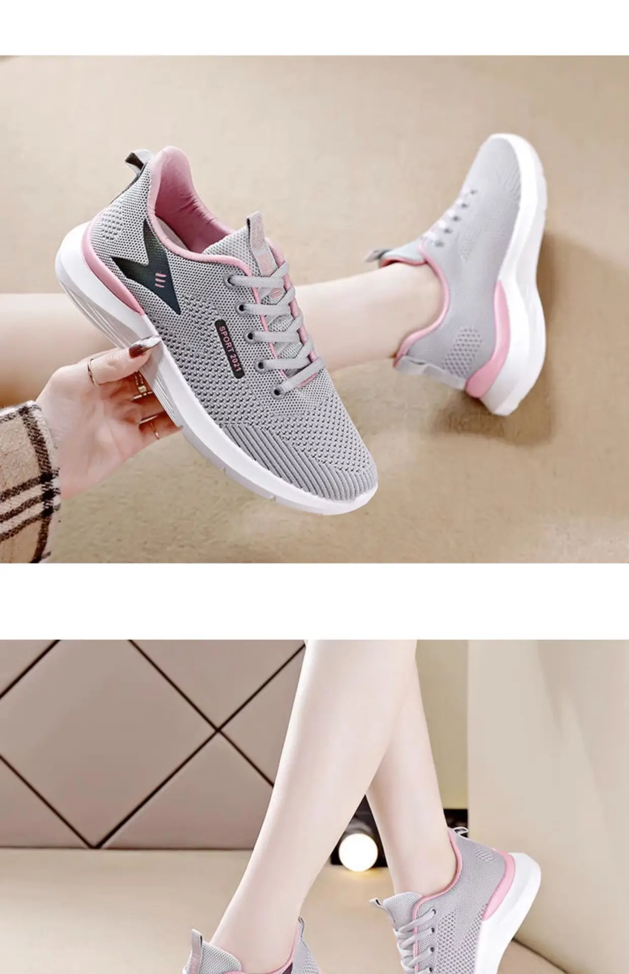 Women's 2025 Pink & Grey Running Shoes Lightweight Soft Sole — feature 19