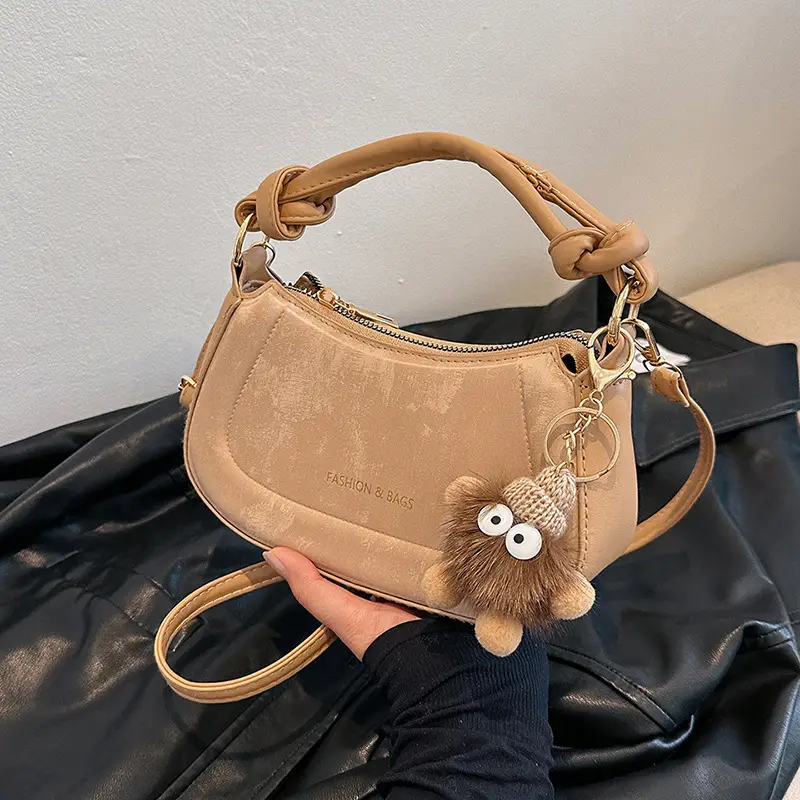 Black Women's Saddle Shoulder Bag with Cute Charm - Image 9