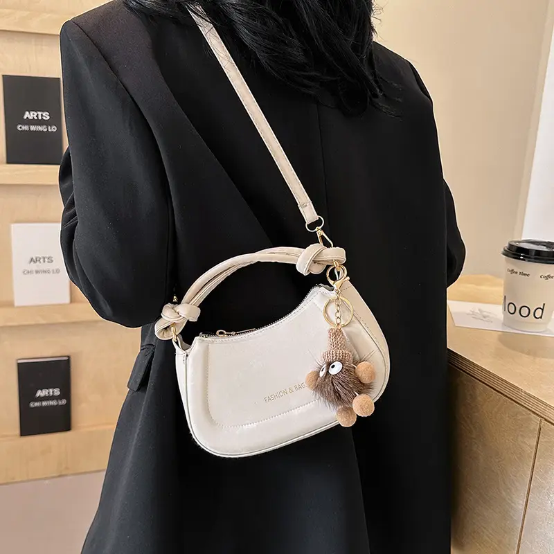 Black Women's Saddle Shoulder Bag with Cute Charm - Image 11