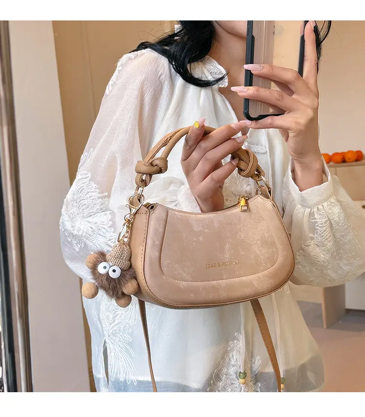 Black Women's Saddle Shoulder Bag with Cute Charm — feature 1
