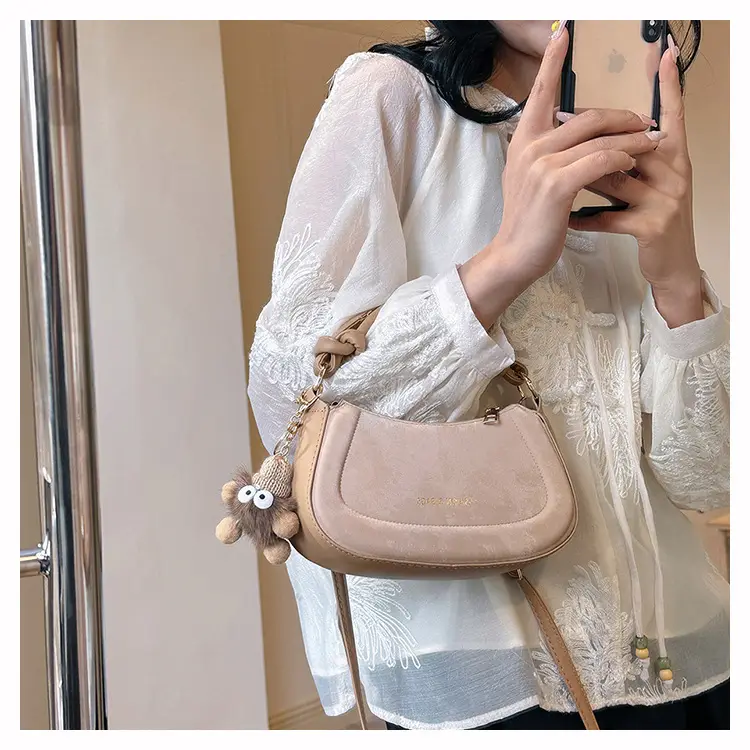 Black Women's Saddle Shoulder Bag with Cute Charm — feature 11