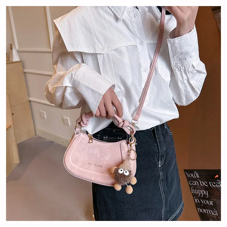 Black Women's Saddle Shoulder Bag with Cute Charm — feature 17