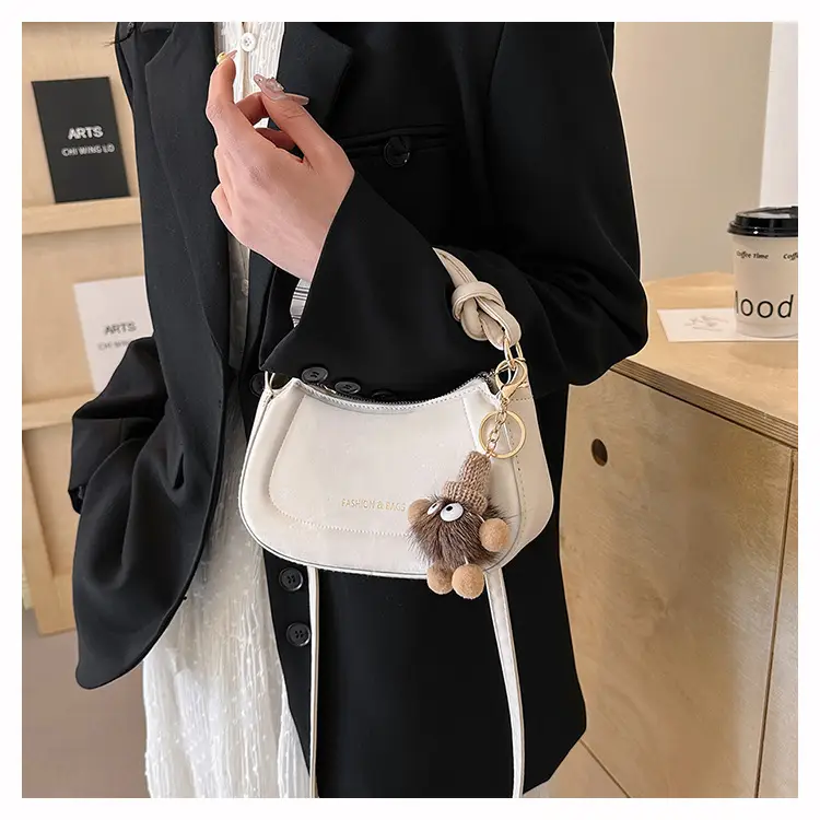 Black Women's Saddle Shoulder Bag with Cute Charm — feature 21