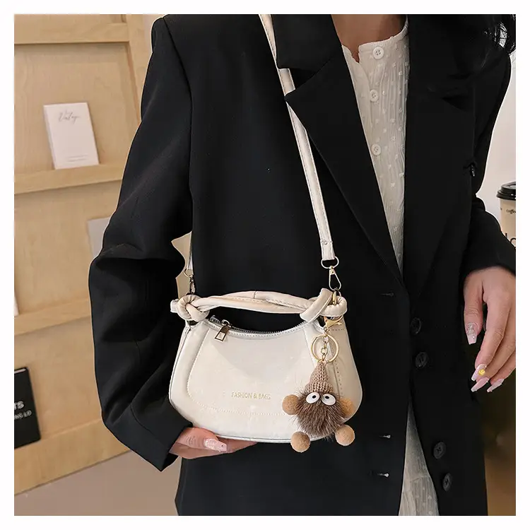 Black Women's Saddle Shoulder Bag with Cute Charm — feature 23