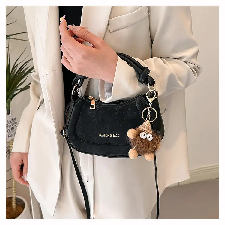 Black Women's Saddle Shoulder Bag with Cute Charm — feature 26