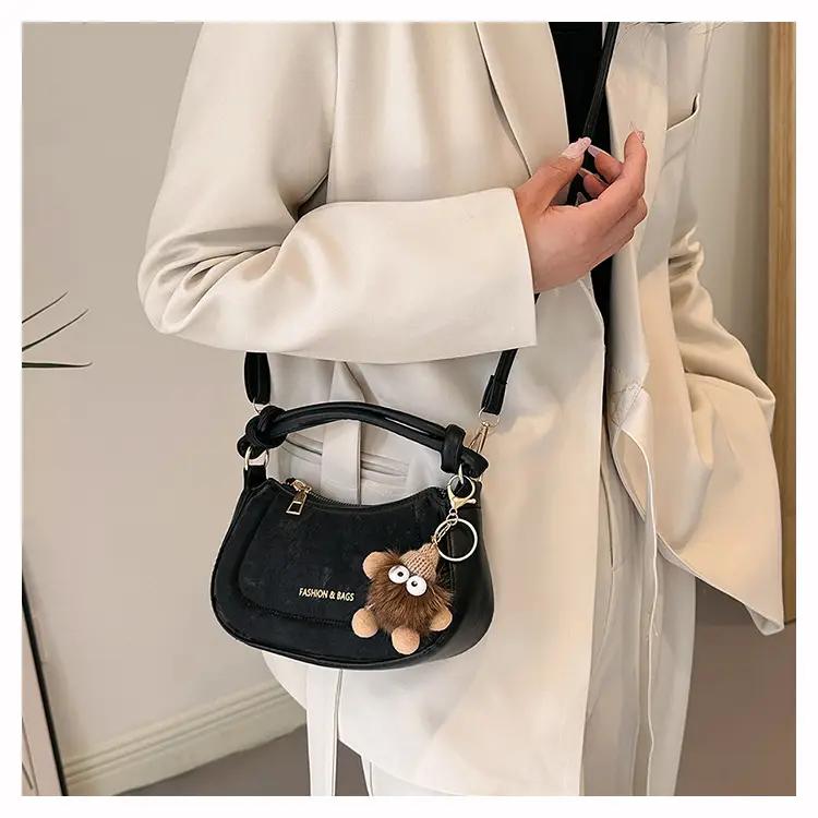 Black Women's Saddle Shoulder Bag with Cute Charm — feature 27