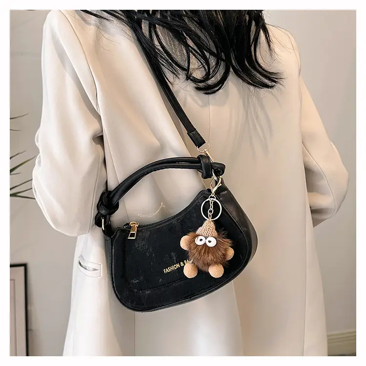 Black Women's Saddle Shoulder Bag with Cute Charm — feature 28