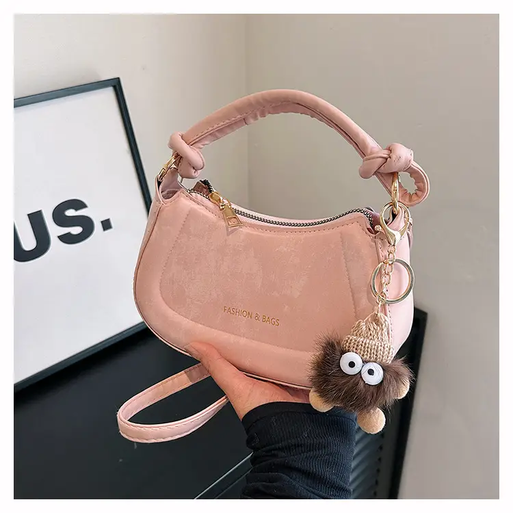 Black Women's Saddle Shoulder Bag with Cute Charm — feature 32