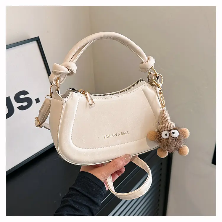 Black Women's Saddle Shoulder Bag with Cute Charm — feature 33