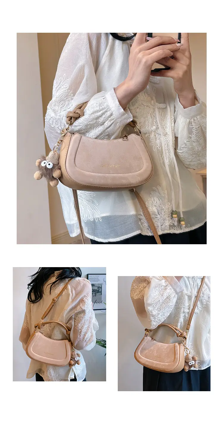 Black Women's Saddle Shoulder Bag with Cute Charm — feature 36