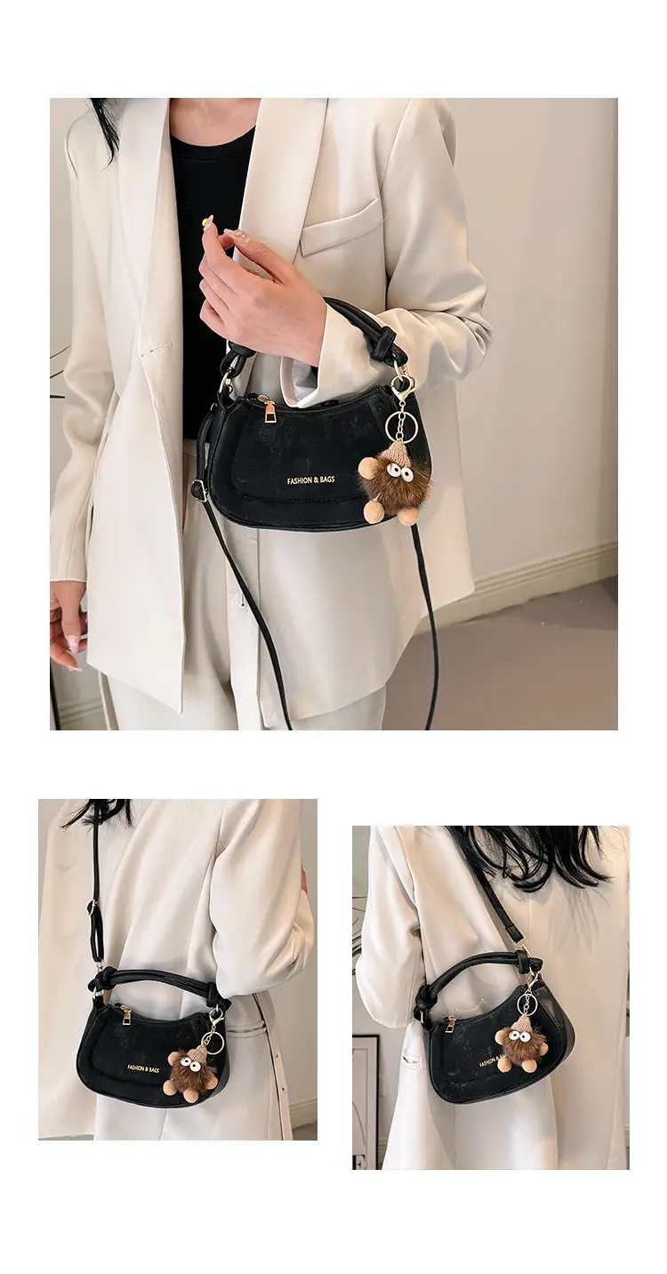 Black Women's Saddle Shoulder Bag with Cute Charm — feature 38