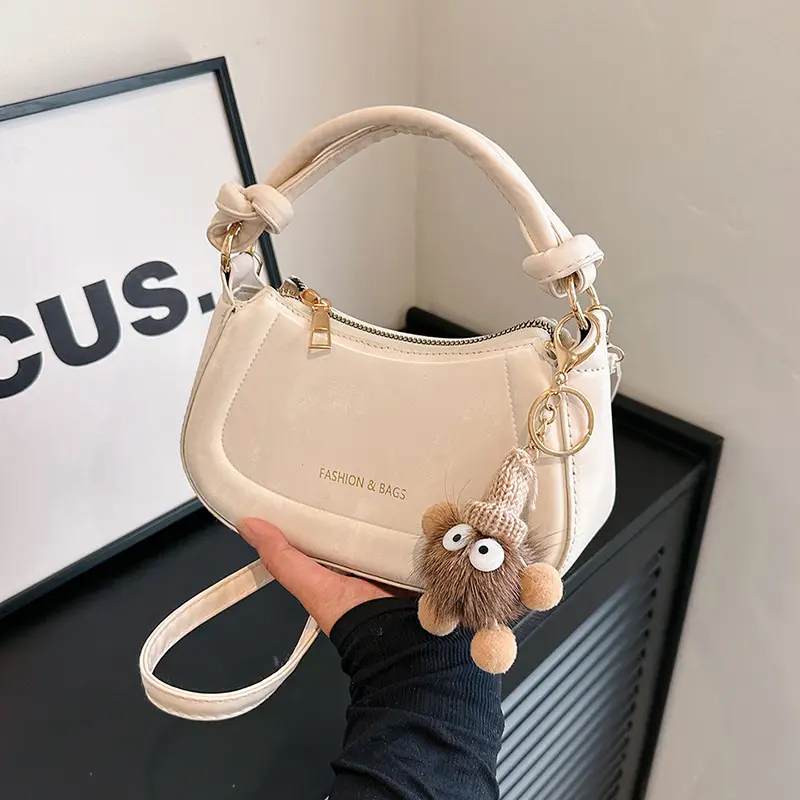 Black Women's Saddle Shoulder Bag with Cute Charm - Image 6