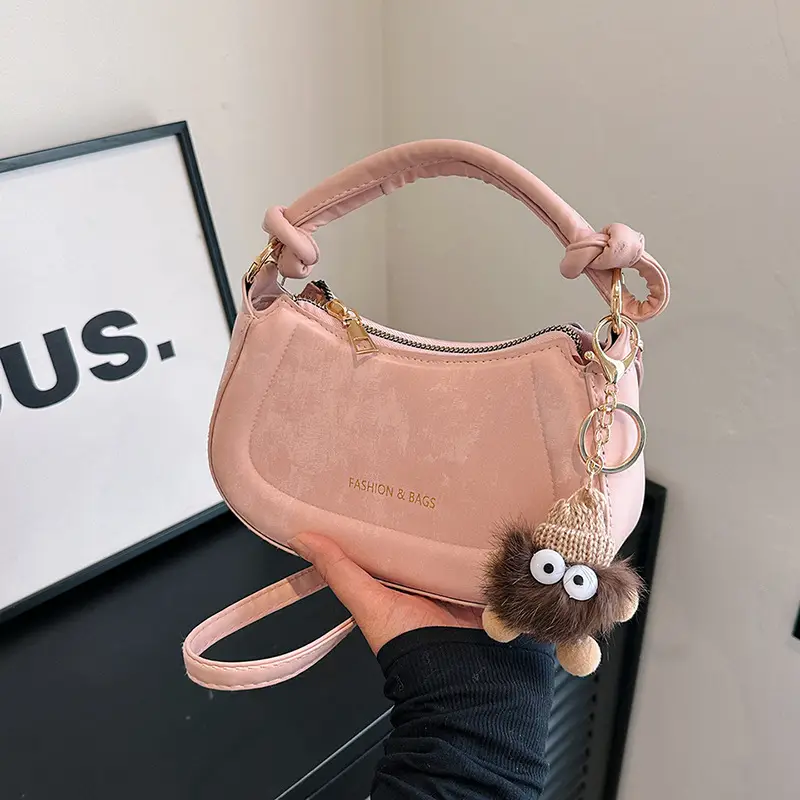Black Women's Saddle Shoulder Bag with Cute Charm - Image 7