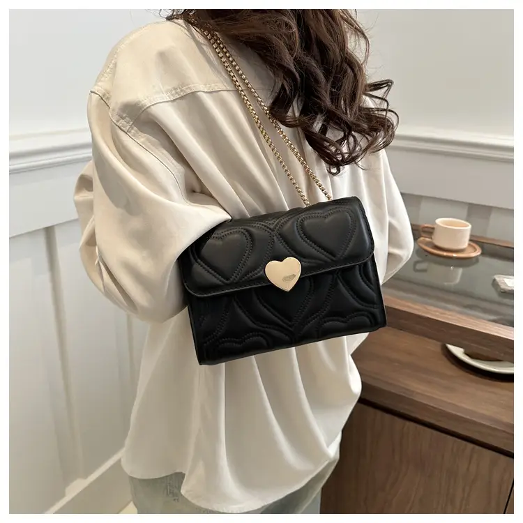 Women's Black Heart Embroidery Shoulder Crossbody Bag - Image 8