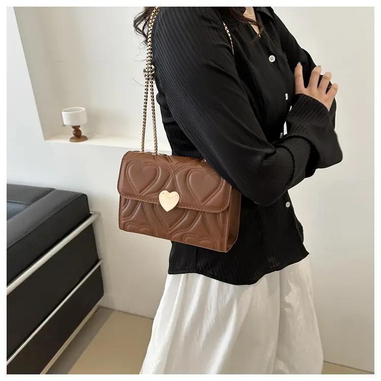 Women's Black Heart Embroidery Shoulder Crossbody Bag - Image 9