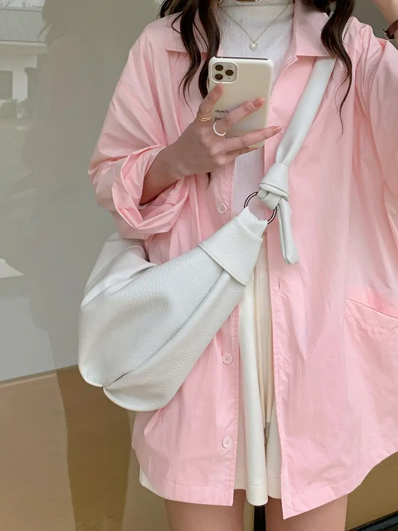 Pink Leather Shoulder Messenger Bag for Women - Image 3