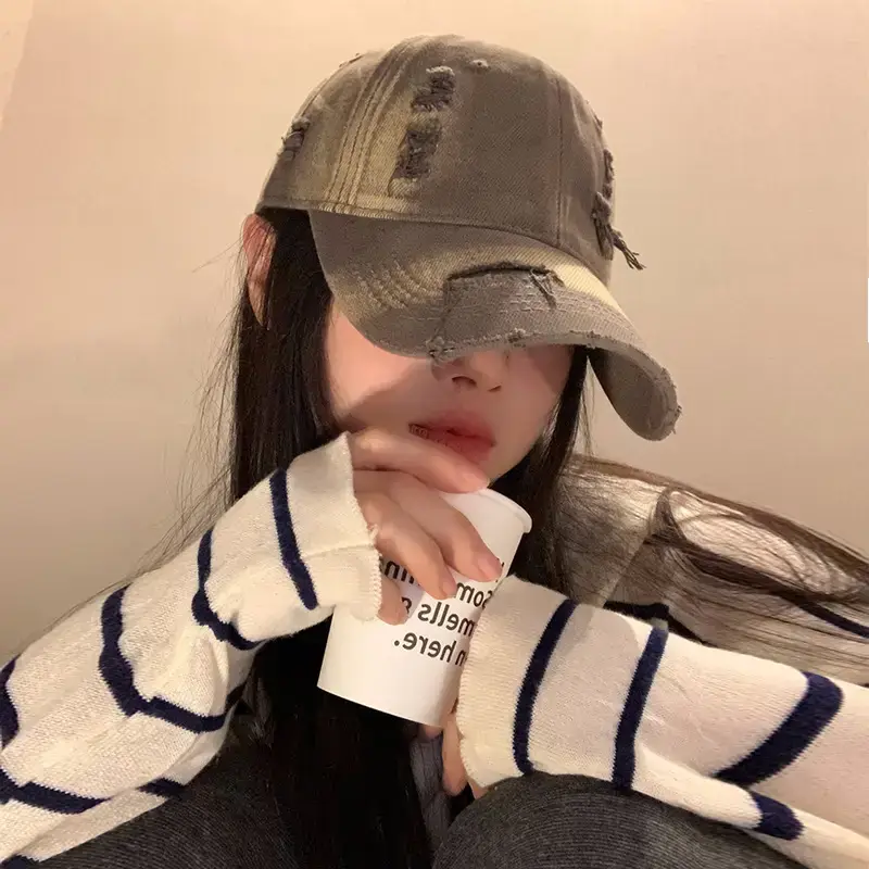 Retro Distressed Blue Baseball Cap for Women Spring Summer 2024 - Image 6