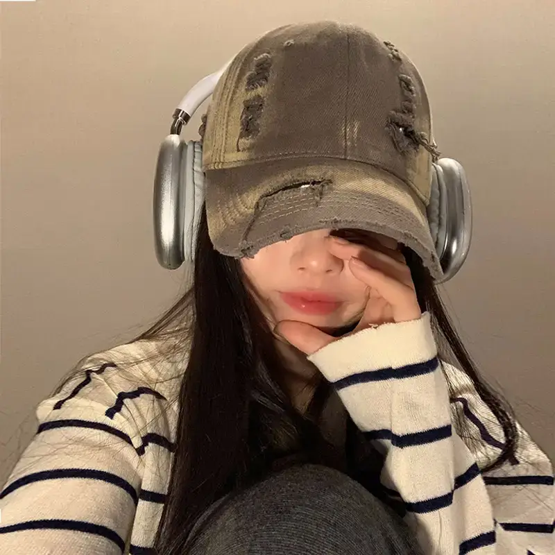 Retro Distressed Blue Baseball Cap for Women Spring Summer 2024 - Image 7