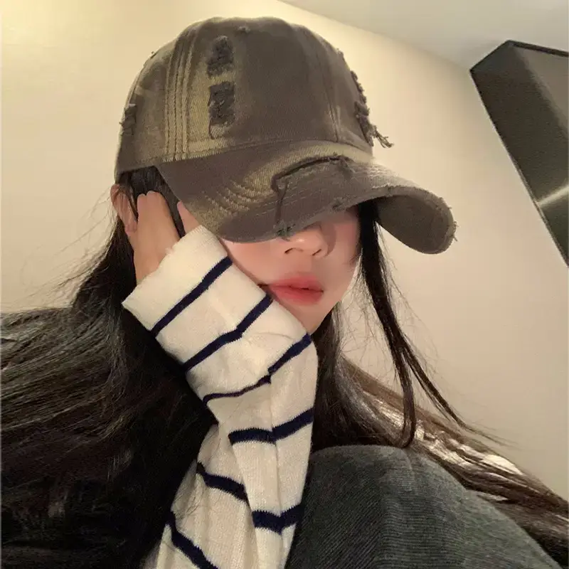 Retro Distressed Blue Baseball Cap for Women Spring Summer 2024 - Image 8