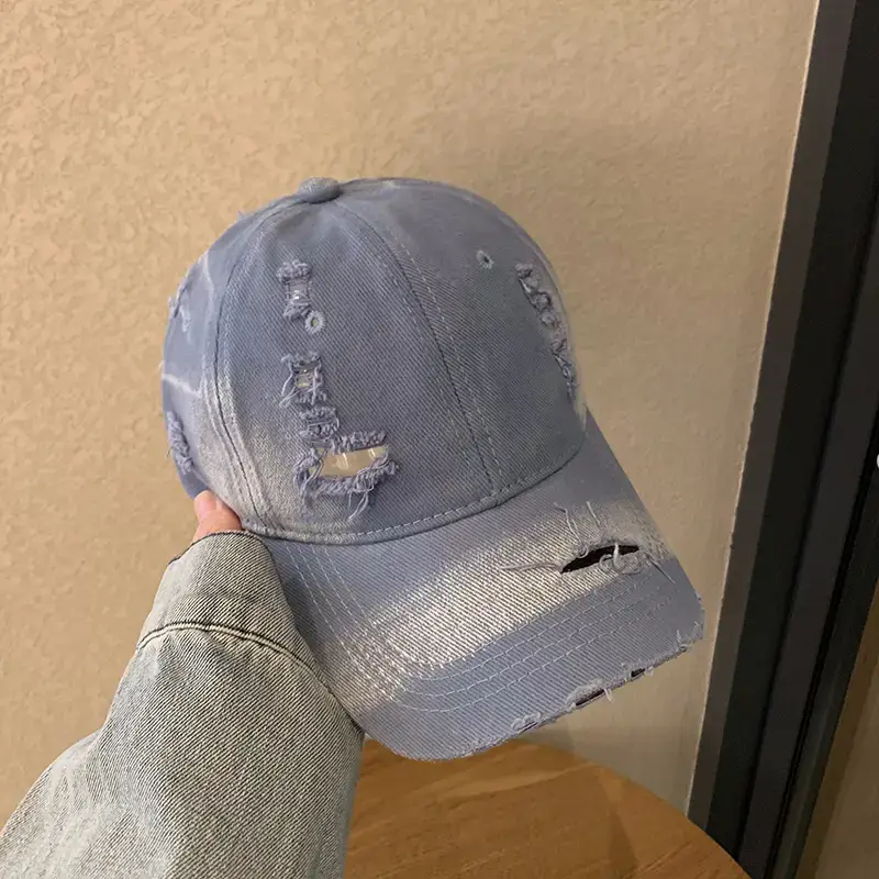 Retro Distressed Blue Baseball Cap for Women Spring Summer 2024 - Image 5