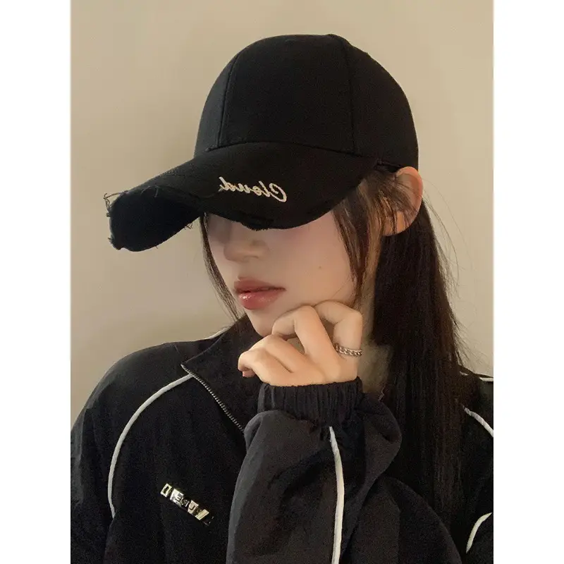 Black Embroidered Women's Brim Cap with Cloud Design - Image 10