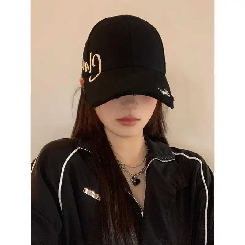 Black Embroidered Women's Brim Cap with Cloud Design - Image 12