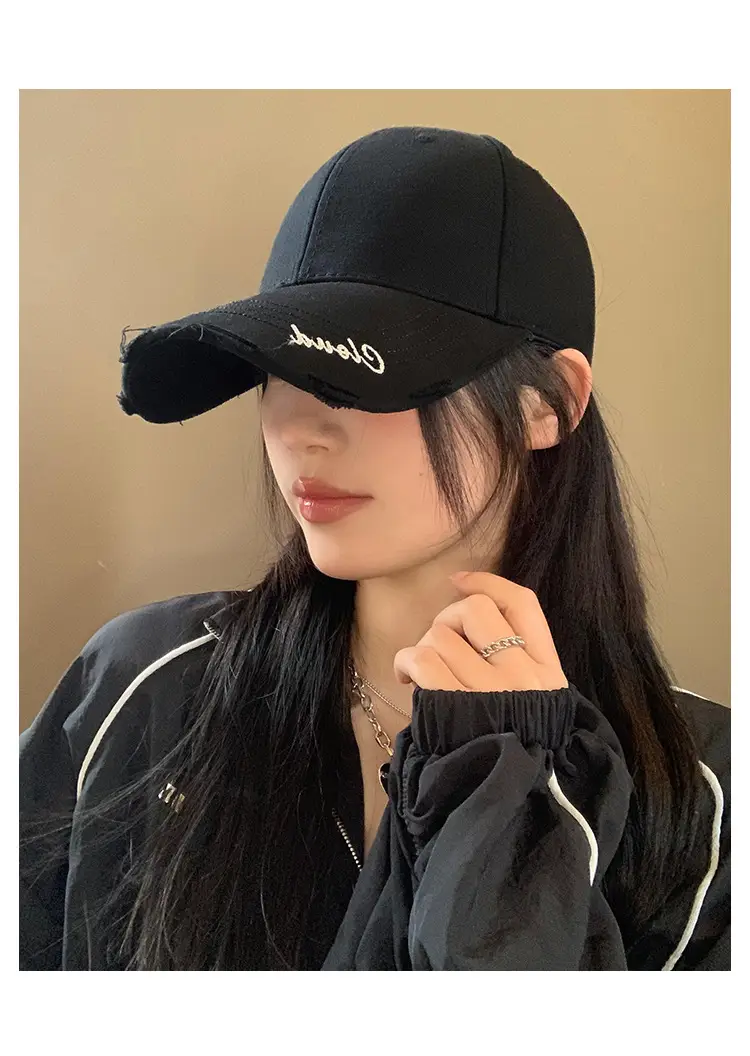 Black Embroidered Women's Brim Cap with Cloud Design — feature 7