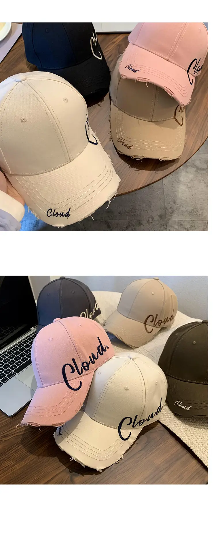 Black Embroidered Women's Brim Cap with Cloud Design — feature 9